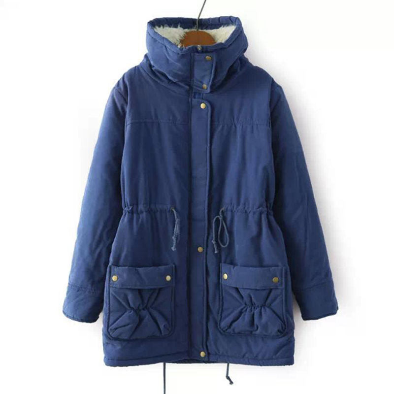 Beakey Women's Mid Length Winter Coat Thickened Warm Lamb Wool Lined Jacket-Royal Blue