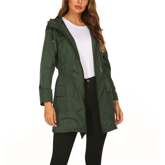 Beakey Rain Jackets Womens Lightweight Hooded Waterproof Outdoor Hiking Clothes-Dark Green-HYY0726