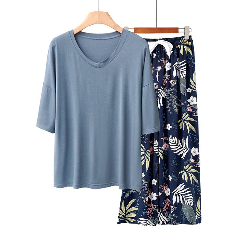 Beakey Womens Pajama Set Print Sleepwear Soft V-Neck Short Sleeve Top With Pants-29