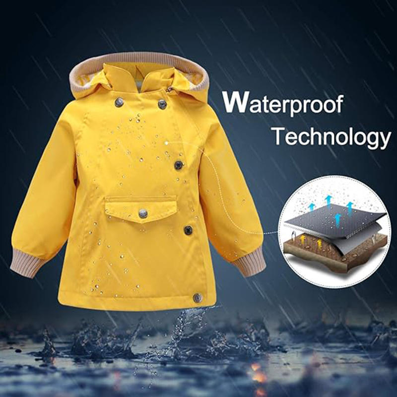 Beakey Kids Rain Jacket with Removable Hood Windproof for Spring Fall-Yellow