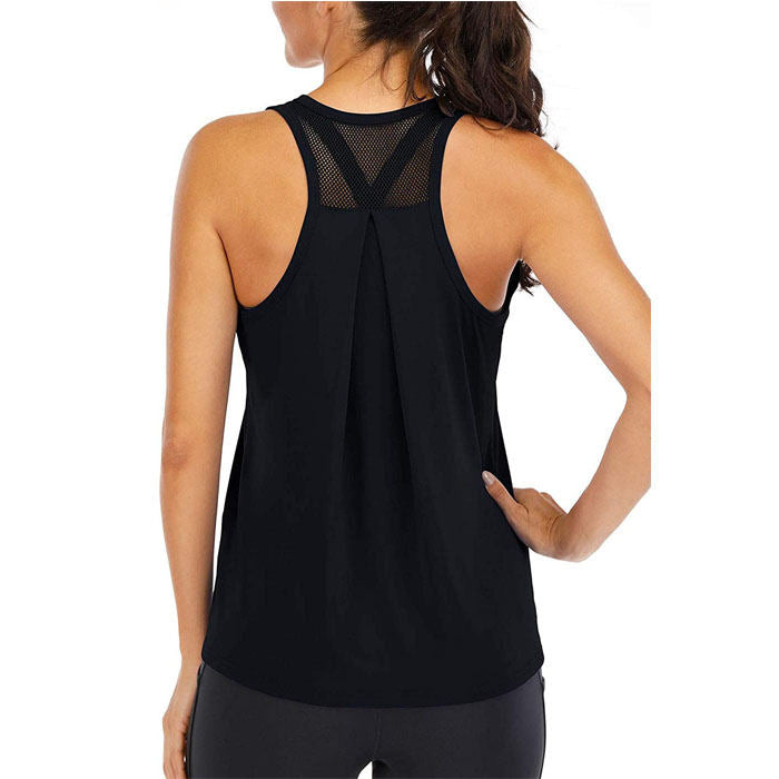 Beakey Workout Tops For Women Loose Fit Mesh Backless Quick-drying Vest-Black-202088