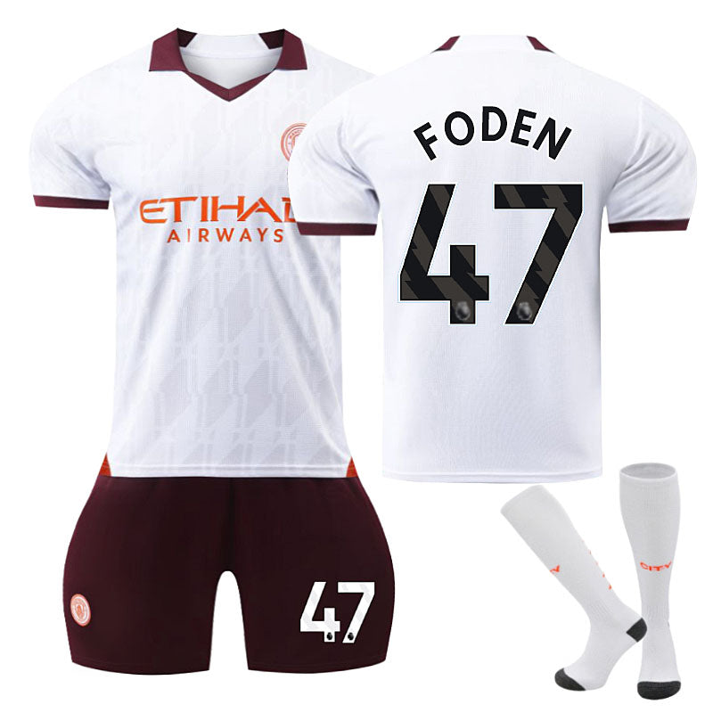 Beakey Manchester City Away Jersey FODEN #47 Soccer Jersey Kids Adult 3Pcs Jersey Kits-Brown
