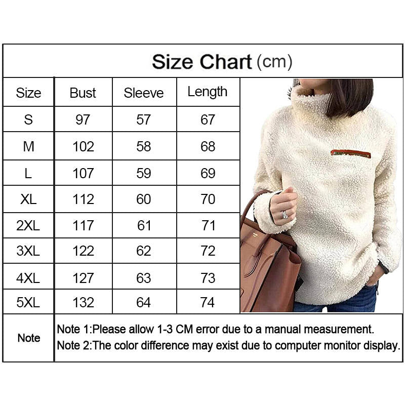 Beakey Womens Turtleneck Sweatshirt Winter Faux Fuzzy Sherpa Pullover-Black