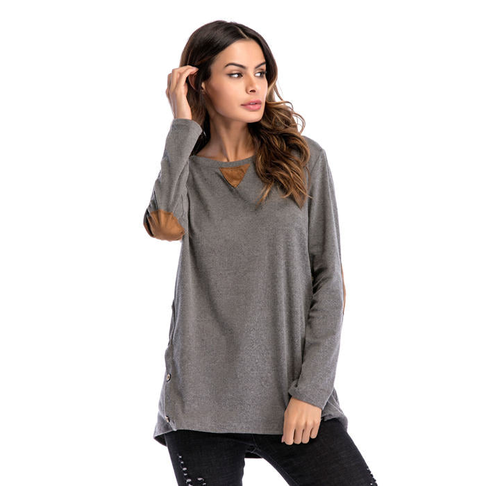 Beakey Women's Long Sleeve Double-breasted Buttons Casual Blouse Tunic Shirt Tops-Dark Gray-1025