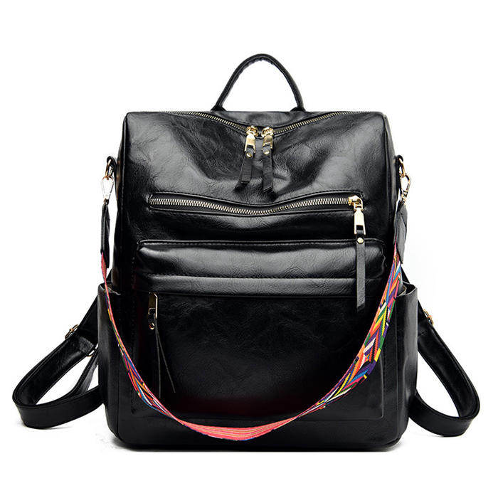 Beakey Women's Fashion Purse Backpack Multipurpose Design Backpack PU Leather Travel bag-Black