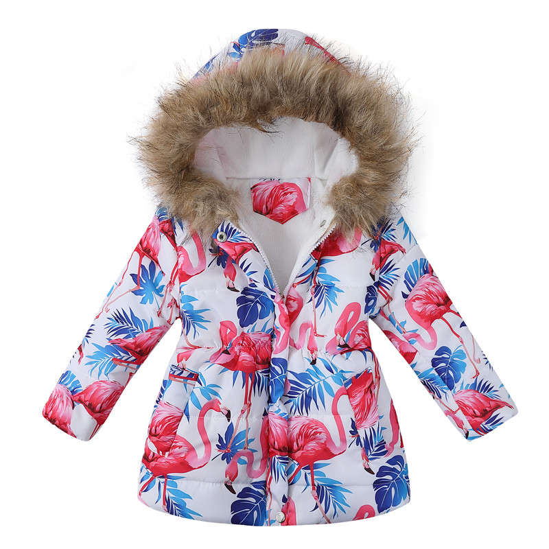 Beakey Kids Girls Winter Coat Colorful Printed Cotton Puffer Hooded Jacket-D