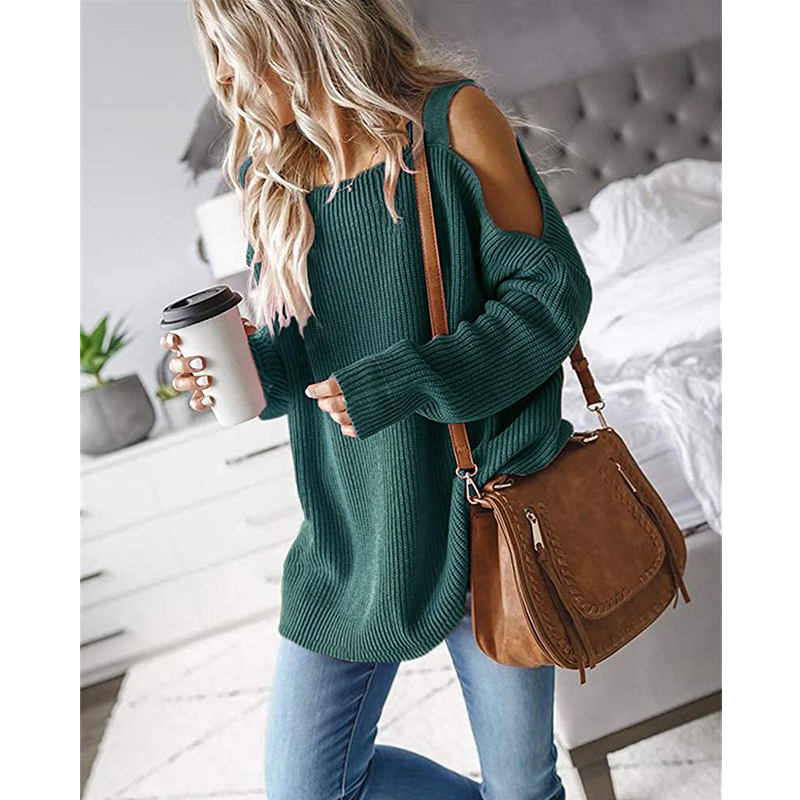 Beakey Womens Off Shoulder Oversized Sweater Fashion Knit Tunic Tops-Green