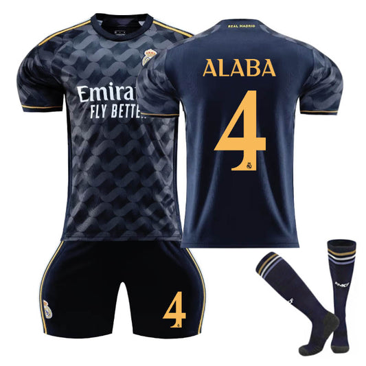 Beakey Real Madrid Away Jersey ALABA #4 Soccer Jersey Kids Adult 3Pcs Jersey Kits