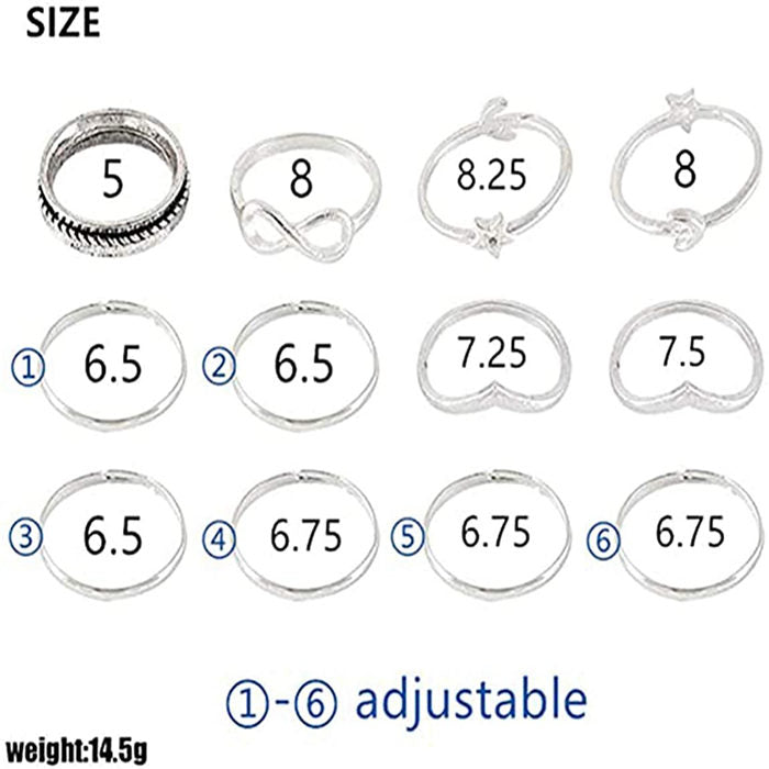 Beakey Rings for Women Teen Girls Silver Rings Womens Rings Cute Rings Stackable Rings Set£¨12Pcs)