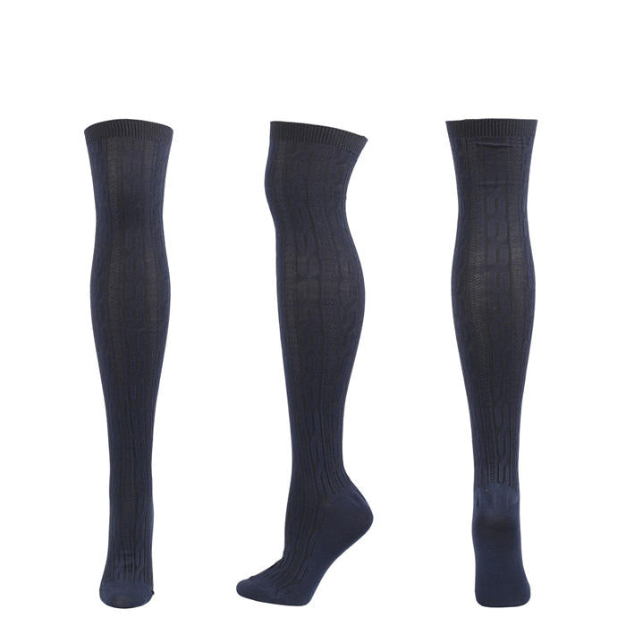 Beakey 2Packs Women Extra Long High Socks Knit Warmers Thick Tall Long Boot Stockings Leg-BlackNavy