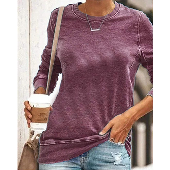 Beakey Womens Casual Crewneck Sweatshirt Long Sleeve Solid Color Loose Tops-Wine Red-8100