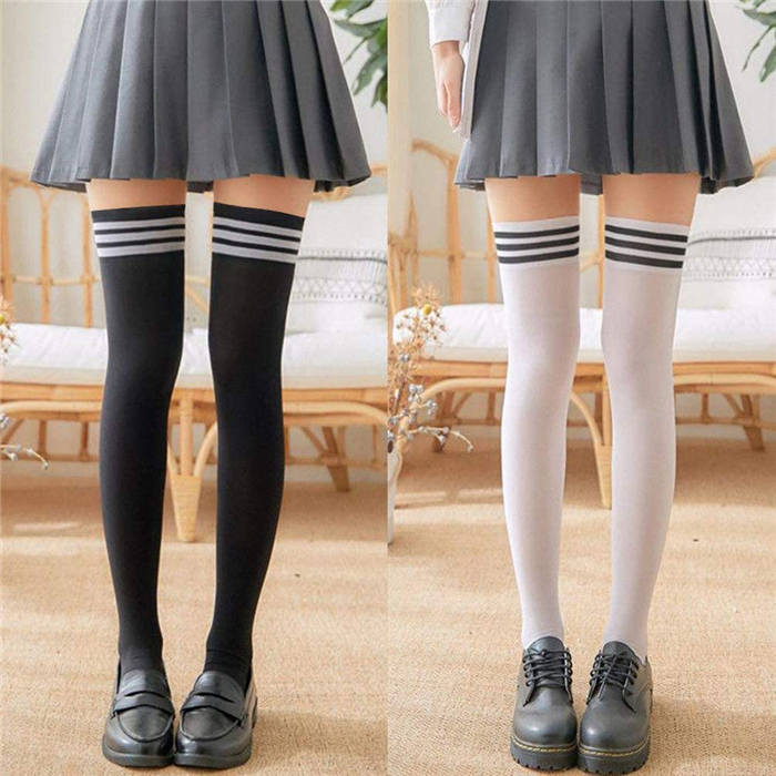 Beakey 6 Packs A Womens Long Striped Socks Over Knee Thigh High Socks Warm Stocking