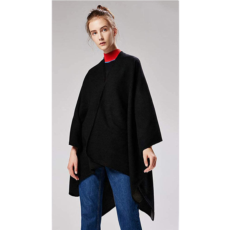 Beakey Womens Faux Cashmere Large Shawl Warm Cape Sweater Coat-Dark Grey