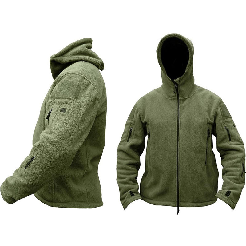 Beakey Military Tactical Jacket for Men Fleece Hooded Coat with Zipper-Army Green