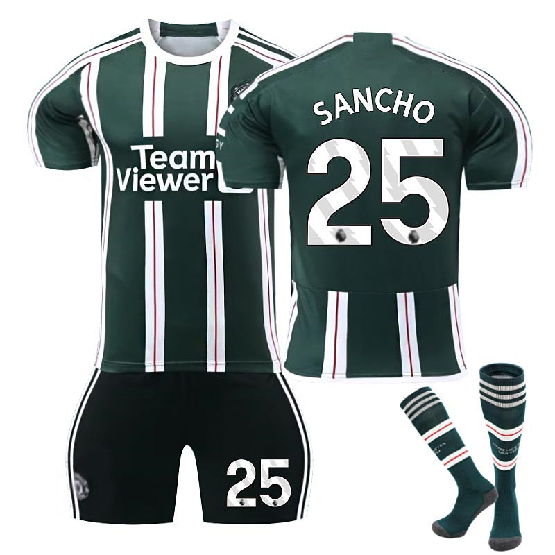 Beakey Red Devil Man Utd Away Jersey SANCHO #25 Soccer Jersey Kids Adult 3Pcs Jersey Kits