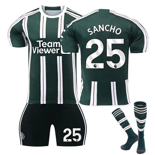 Beakey Red Devil Man Utd Away Jersey SANCHO #25 Soccer Jersey Kids Adult 3Pcs Jersey Kits