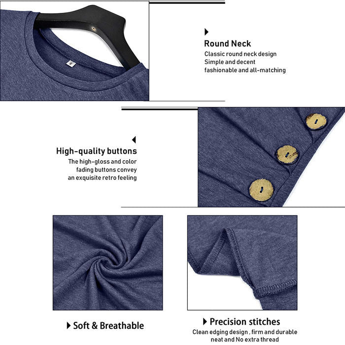 Beakey Women's Casual Long Sleeve Round Neck Loose T Shirt Blouse Tops-Navy-88041