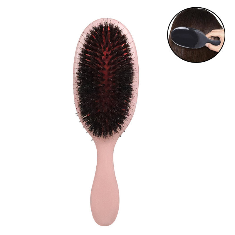 Beakey Boar Bristle Hair Brush Anti-frizz for Curly Fine Tangled Hair-Pink