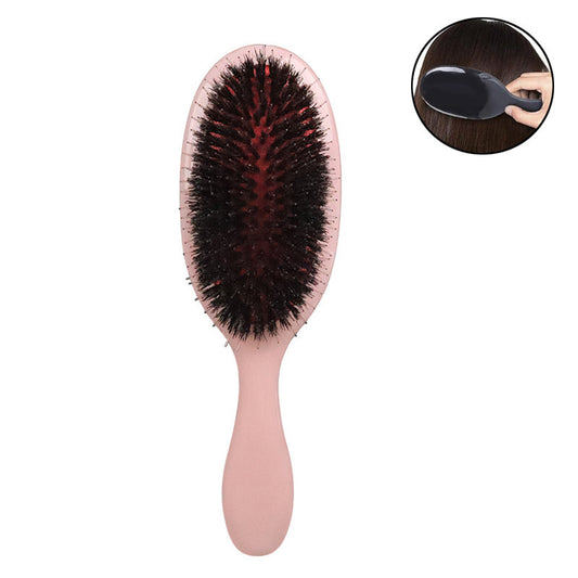 Beakey Boar Bristle Hair Brush Anti-frizz for Curly Fine Tangled Hair-Pink