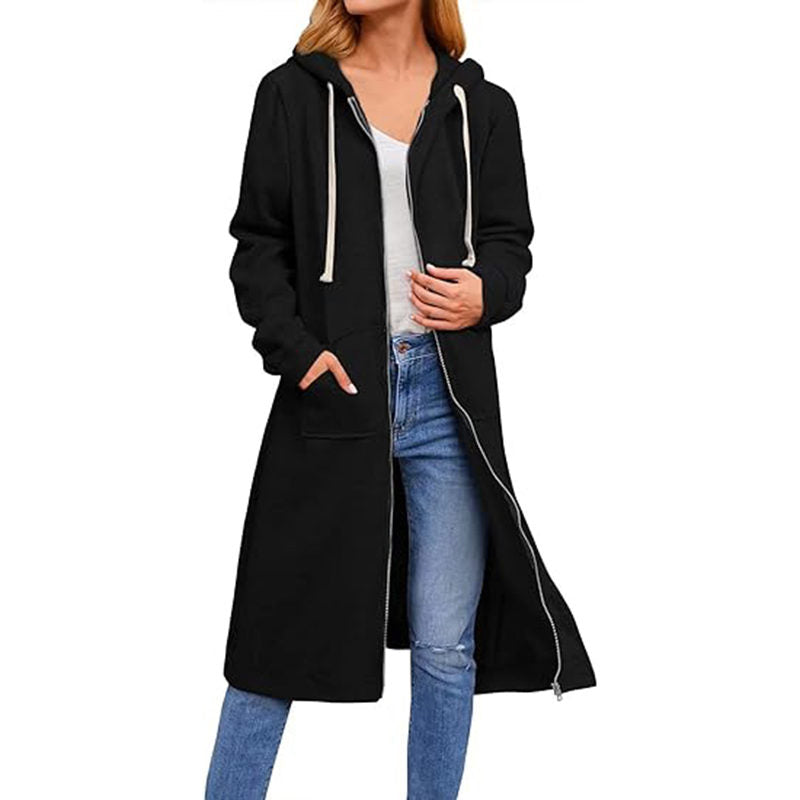 Beakey Womens Zip Up Hoodies Long Sleeve Oversized Jacket with Pockets-Black