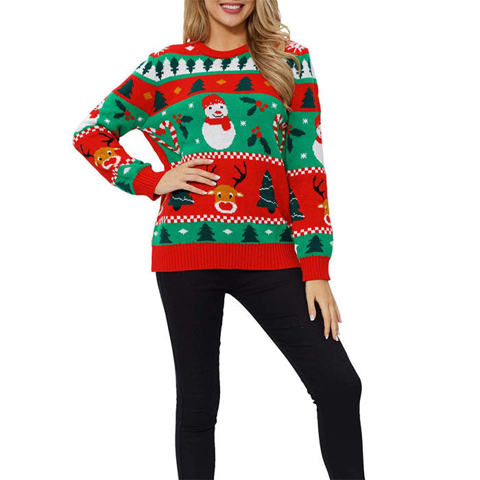 Beakey Women's Christmas Sweater Pullover Snowflake Long Sleeve Shirt-Snowman Red-KLK2122