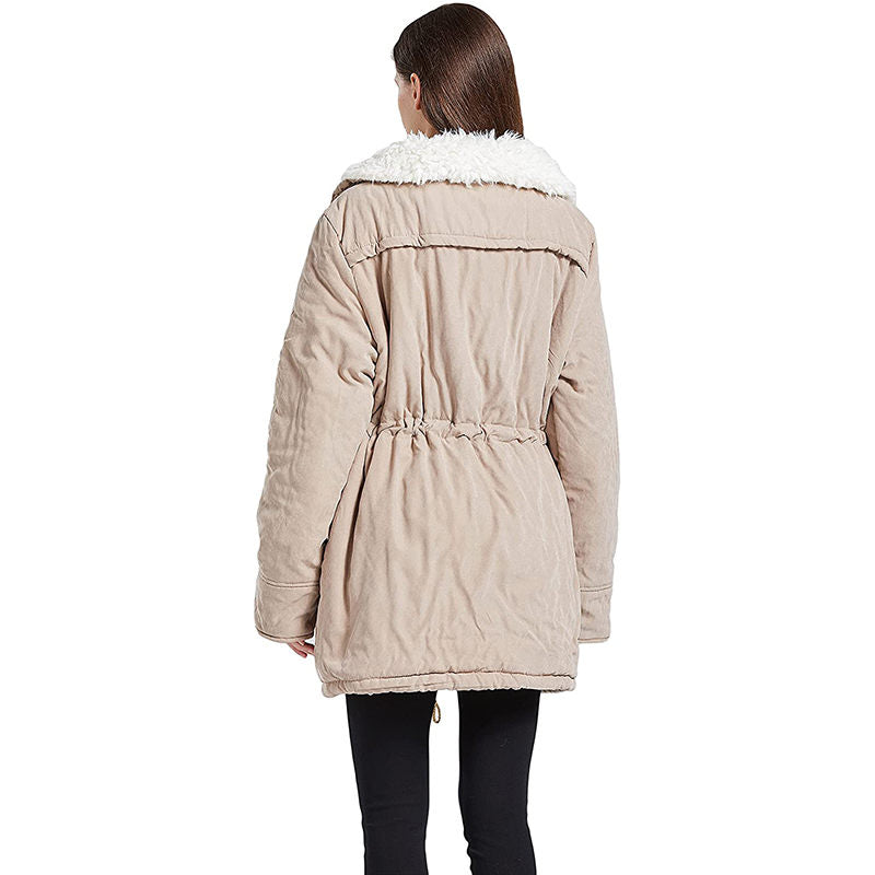 Beakey Women's Mid Length Winter Coat Thickened Warm Lamb Wool Lined Jacket-Khaki