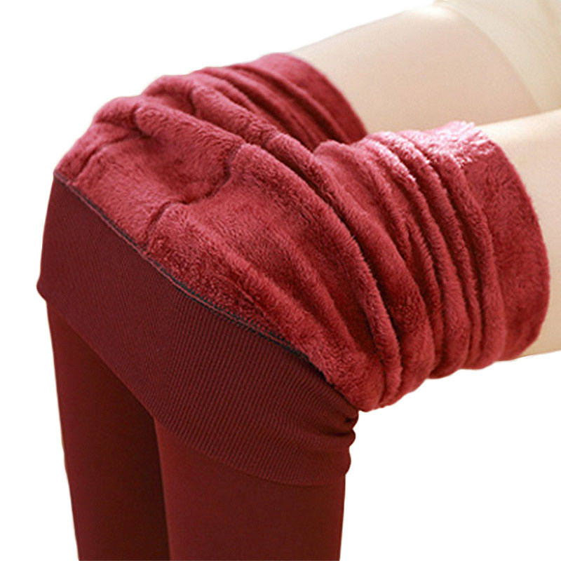 Beakey Winter Warm Fleece Lined Elastic Leggings Pants for Women-Red Wine