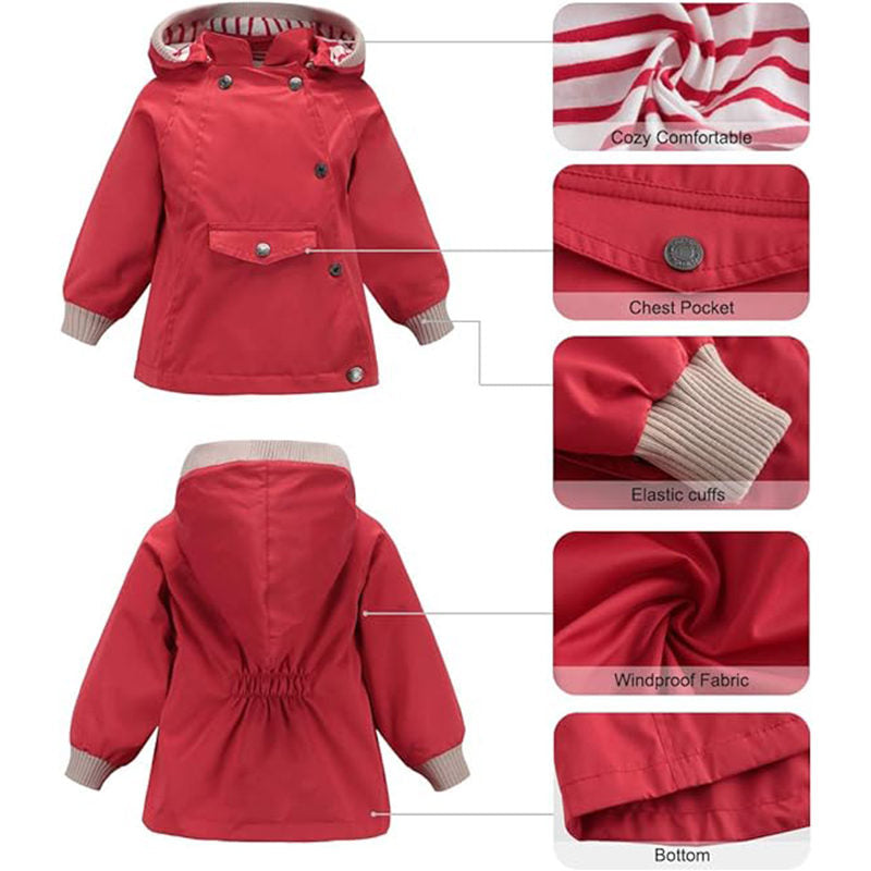 Beakey Kids Rain Jacket with Removable Hood Windproof for Spring Fall-Red