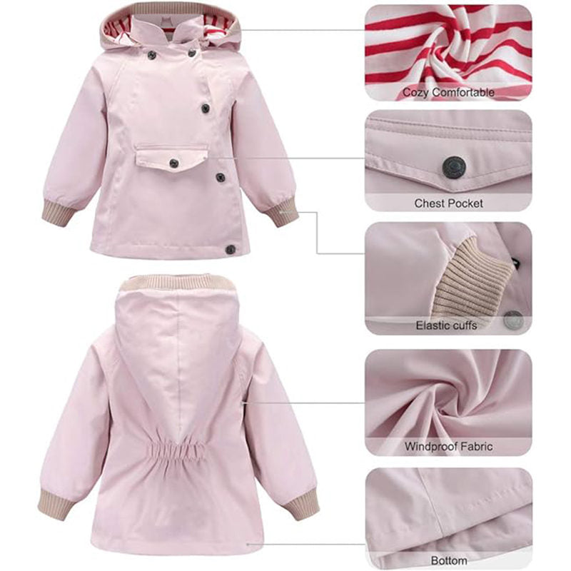 Beakey Kids Rain Jacket with Removable Hood Windproof for Spring Fall-Light Pink