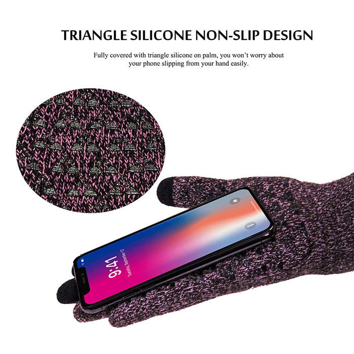 Beakey Winter Woman Gloves Upgraded Touch Screen Anti-Slip Silicone Gel Elastic Cuff Thermal-Rose-DZ32
