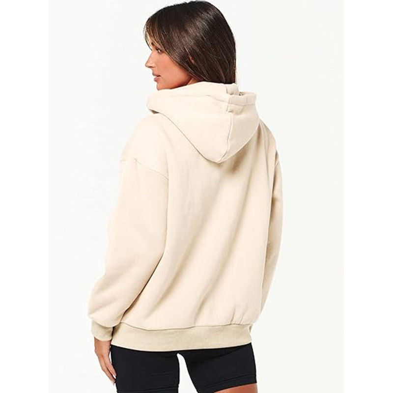 Beakey Womens Zip Up Hoodies with Pockets Y2K Oversized Sweatshirts-Milky White