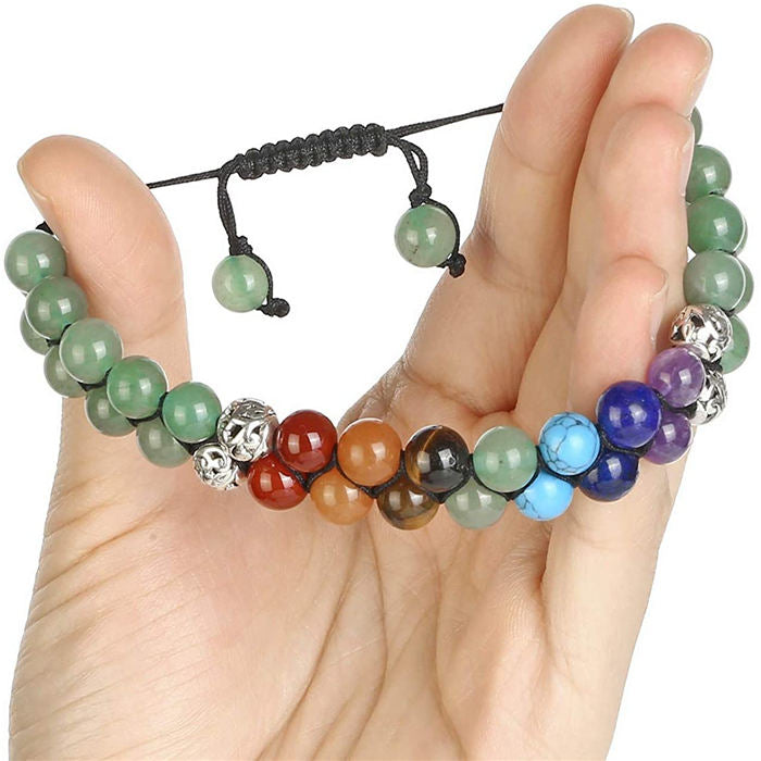 Beakey Bead Bracelet 7 Chakras Healing Crystals Bracelet Stone Beads Double Layer Bracelets-Green