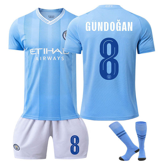 Beakey Manchester City Home GUNDOGAN #8 Soccer Jersey Kids Adult 3Pcs Kits
