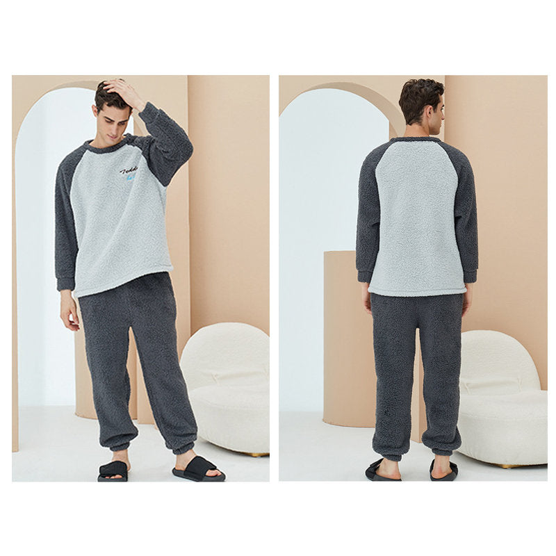 Beakey Crewneck Colorblock Pajamas Set for Couple-Dark Grey