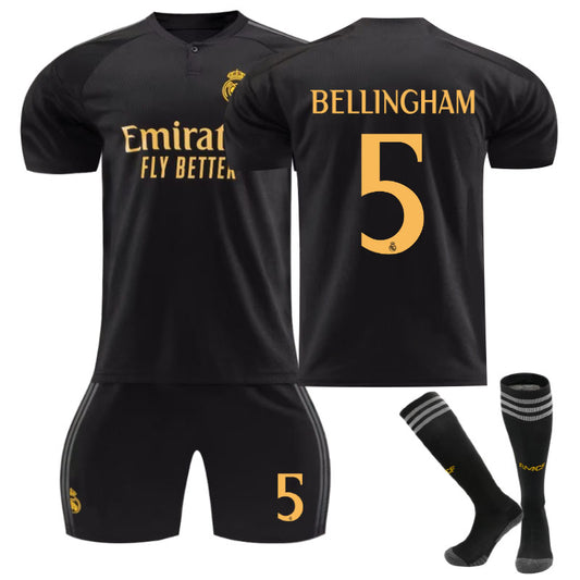 Beakey Real Madrid Second Away Jersey BELLINGHAM #5 Soccer Jersey Kids Adult 3Pcs Jersey Kits