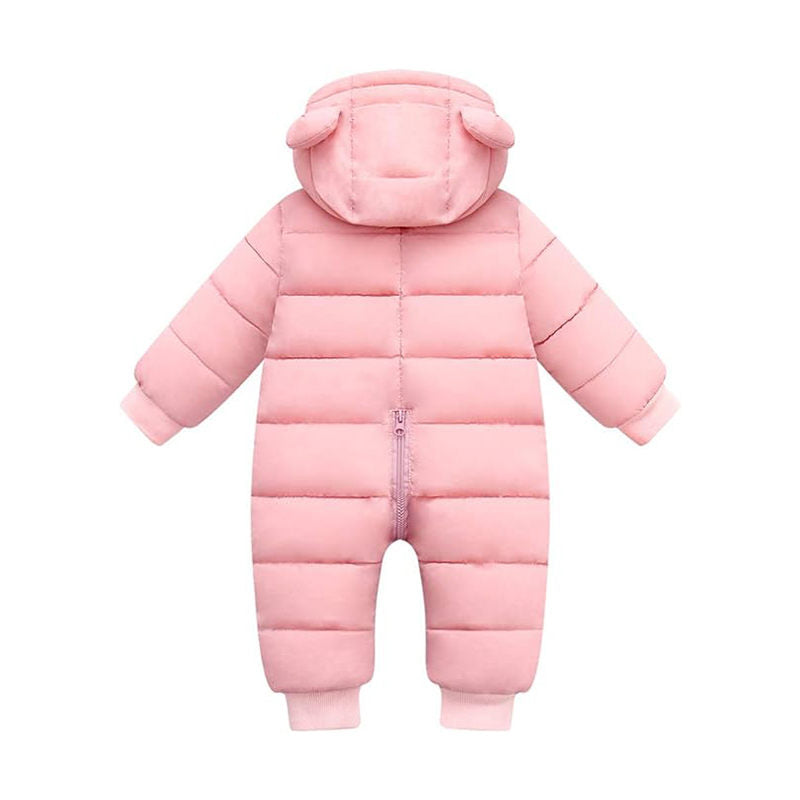 Beakey Cute Baby Snowsuit Zipper Closure Super Warm Hoodie Romper-Pink