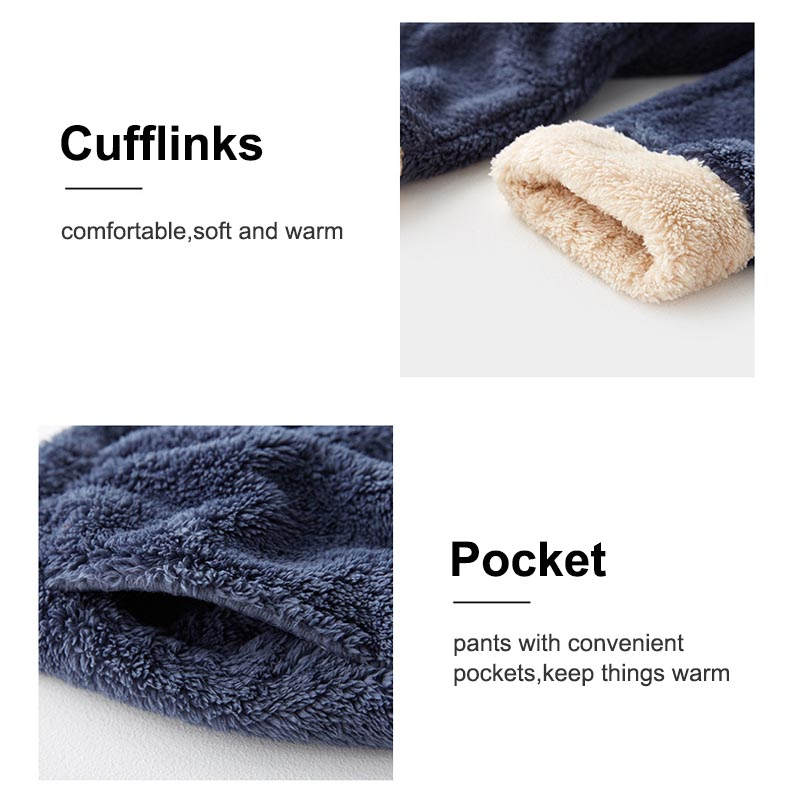 Beakey Womens Plush Pajamas Cardigan Set Loungewear-Navy Blue