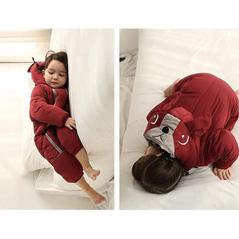 Beakey Cute Dog Snowsuit for Baby Winter Double Zipper Hooded Jumpsuit-Wine Red