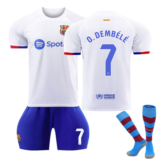 Beakey Barca Away Jersey O.DEMBELE #7 Soccer Jersey Kids Adult 3-Pieces Jersey Kits
