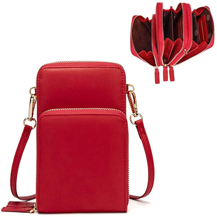 Beakey Crossbody Phone Bag for Women Small Shoulder Bag Cell Phone Wallet Purses and Handbags with 14 Credit Card Slots-Red