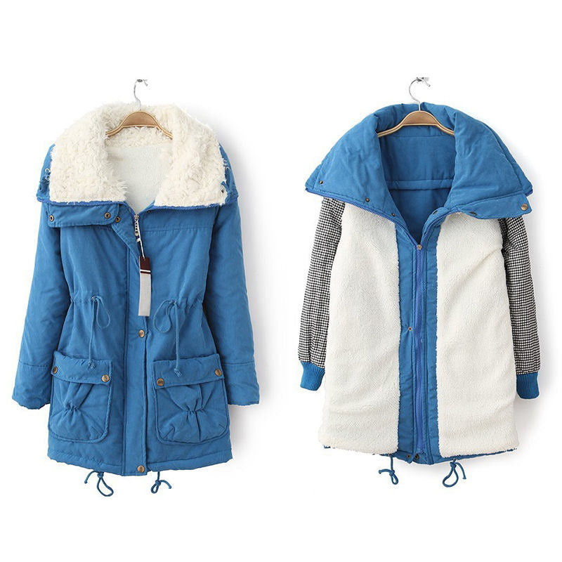 Beakey Women's Mid Length Winter Coat Thickened Warm Lamb Wool Lined Jacket-Blue