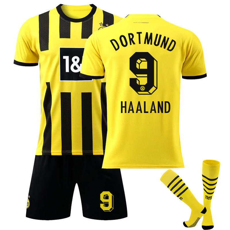 Beakey Dortmund Home Jersey 2022-23 HAALAND #9 Soccer Jersey Kids Adult 3-Pieces Jersey Kits