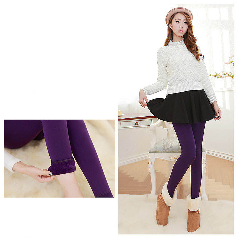 Beakey Winter Warm Fleece Lined Elastic Leggings Pants for Women-Purple