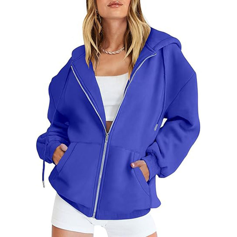 Beakey Womens Zip Up Hoodies with Pockets Y2K Oversized Sweatshirts-Blue