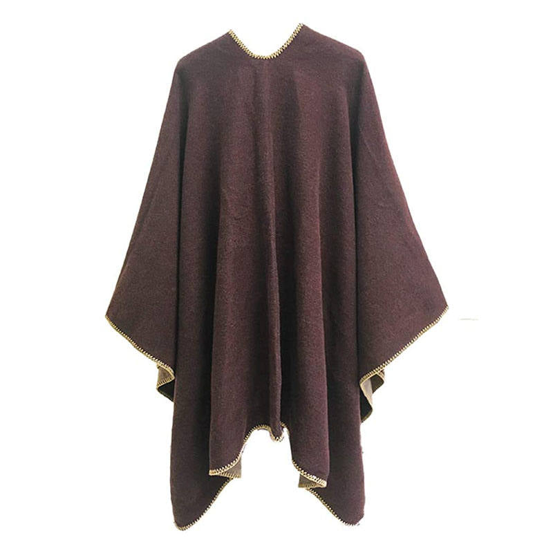 Beakey Womens Faux Cashmere Large Shawl Warm Cape Sweater Coat-Brown