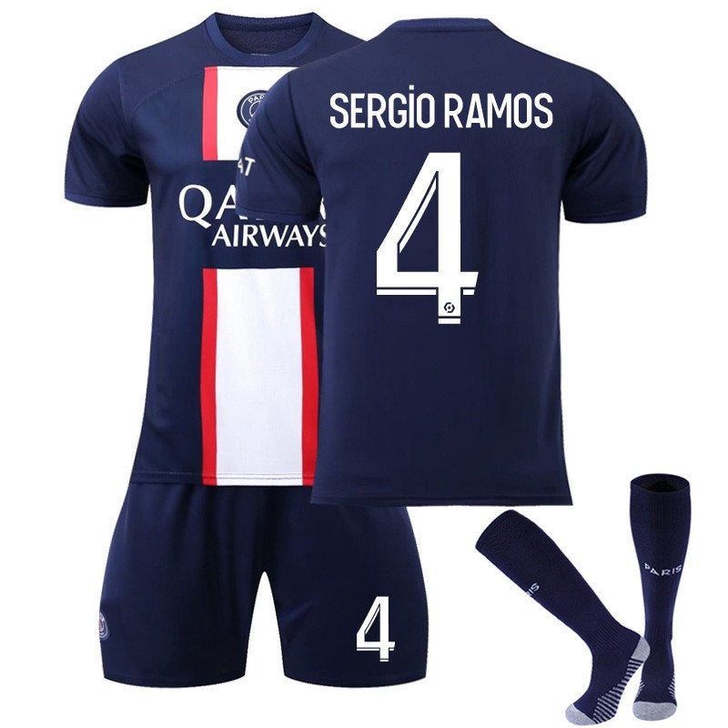 Beakey SERGIO RAMOS #4 Paris Home B-Jersey 2022/23 Soccer B-Jersey Kit Football T-shirt Set For Adult Kids