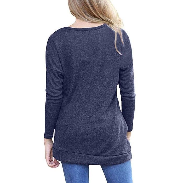 Beakey Women's Casual Long Sleeve Round Neck Loose T Shirt Blouse Tops-Navy-88041