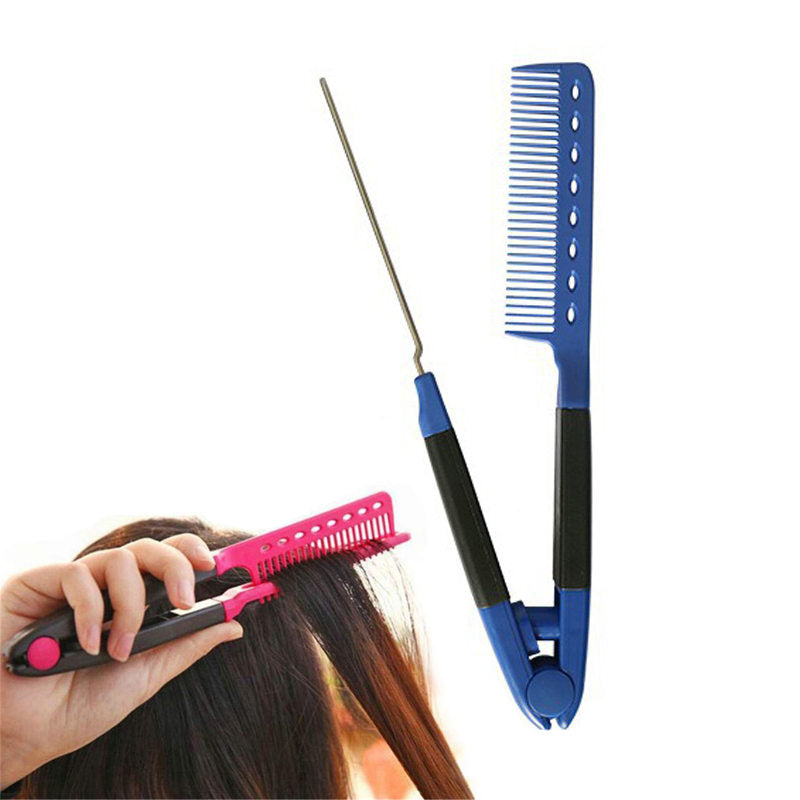 Beakey Flat Straightening Comb V-Shaped Hair Brush Hairdressing Tool-Dark Blue