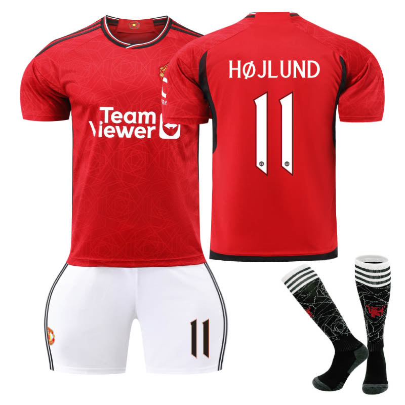 Beakey Red Devil Home Jersey HOJLUND #11 Soccer Jersey Kids Adult 3Pcs Jersey Kits