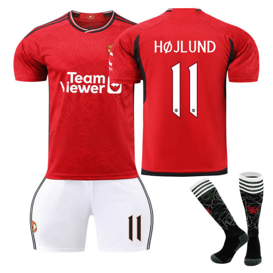 Beakey Red Devil Home Jersey HOJLUND #11 Soccer Jersey Kids Adult 3Pcs Jersey Kits